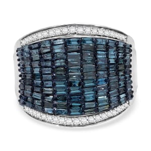 Blue and White Diamond 2.00 ctw Aurora Ring in Platinum Over Sterling Silver (Size 7.0)