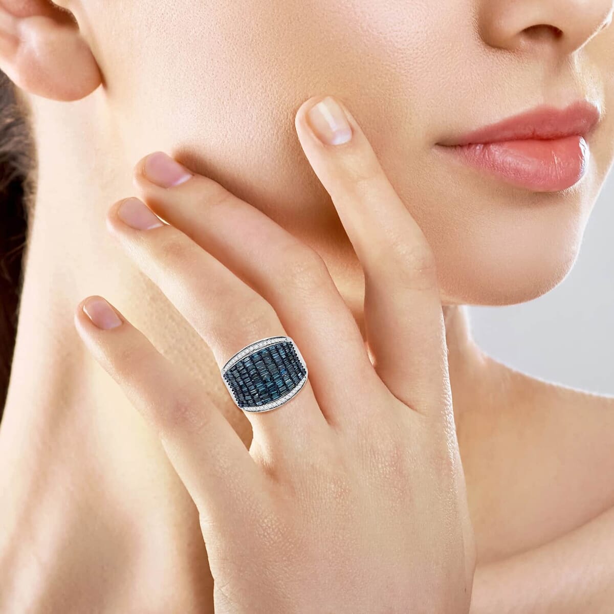 Blue and White Diamond 2.00 ctw Aurora Ring in Platinum Over Sterling Silver (Size 7.0) image number 1