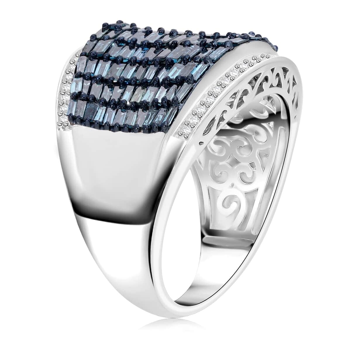 Blue and White Diamond 2.00 ctw Aurora Ring in Platinum Over Sterling Silver (Size 7.0) image number 2