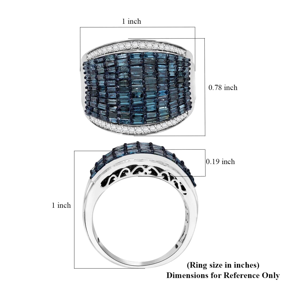 Blue and White Diamond 2.00 ctw Aurora Ring in Platinum Over Sterling Silver (Size 7.0) image number 4