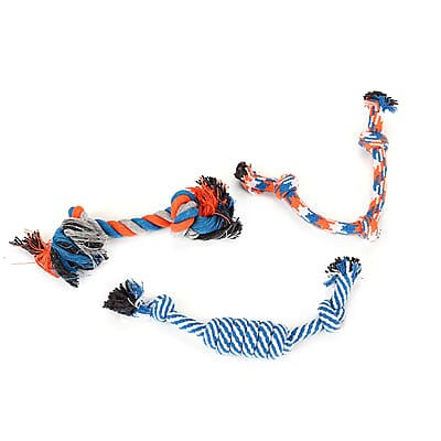 Set of 9pc Multi Color Pet Toys (1 Fox, 1 Double Cotton String, 2pc Three Cotton, 1 Avocados, 1 Donut, 1 Bone, 1 ball with 1 Garbage Bag)