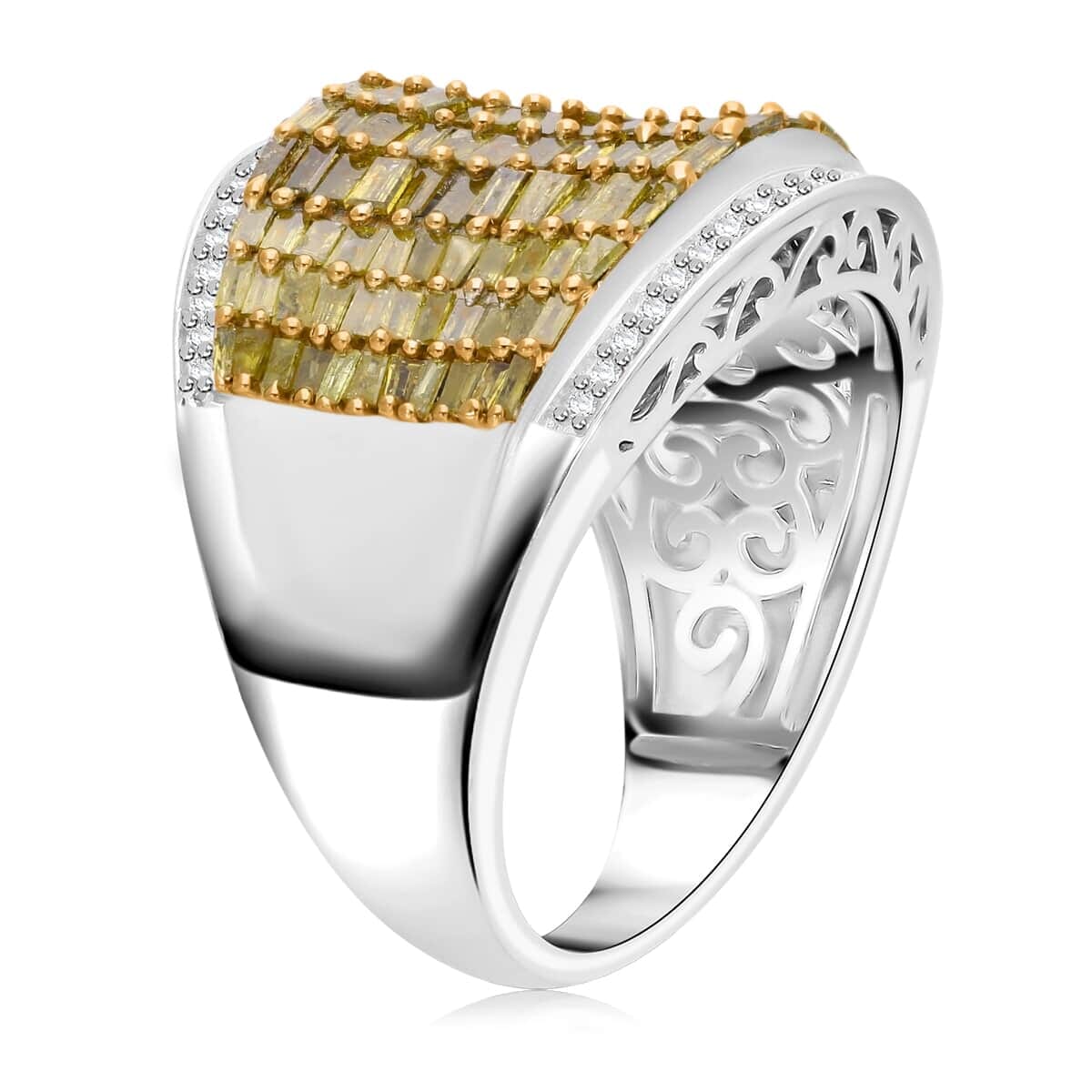 Yellow and White Diamond 2.00 ctw Aurora Ring in Platinum Over Sterling Silver (Size 6.0) image number 2