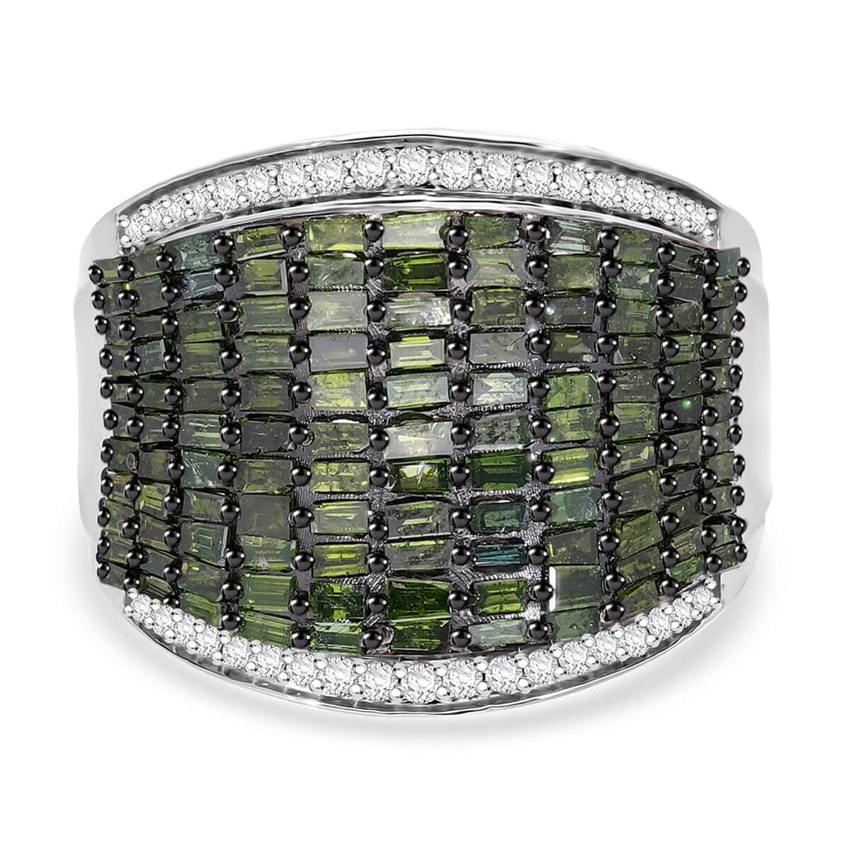 Green and White Diamond 2.00 ctw Aurora Ring in Platinum Over Sterling Silver (Size 6.0) image number 0
