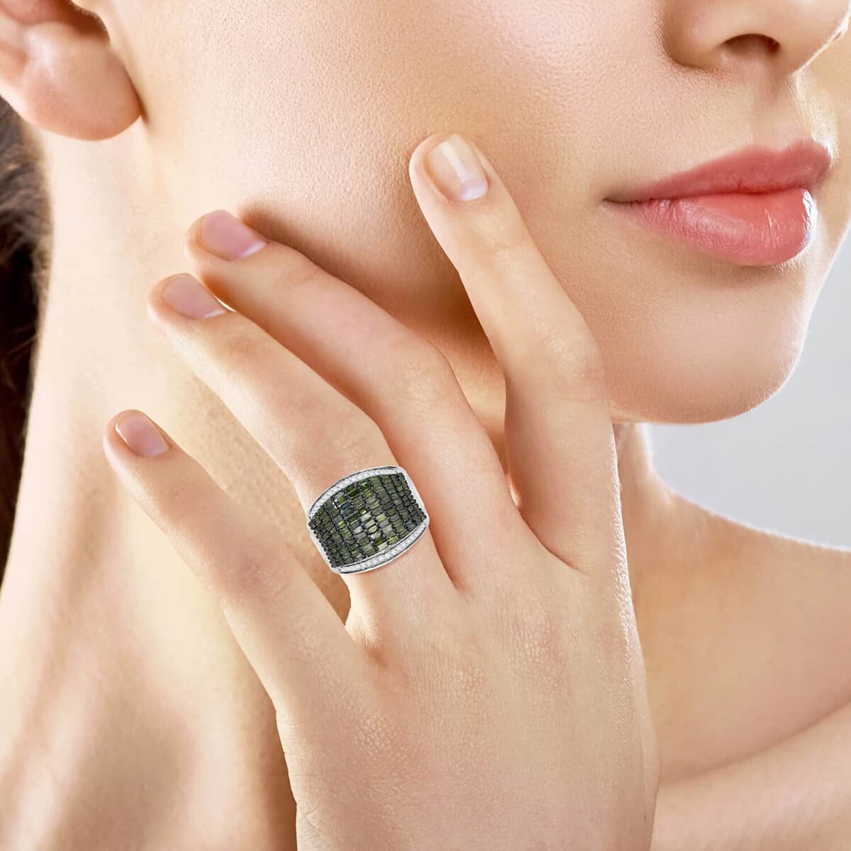 Green and White Diamond 2.00 ctw Aurora Ring in Platinum Over Sterling Silver (Size 6.0) image number 1