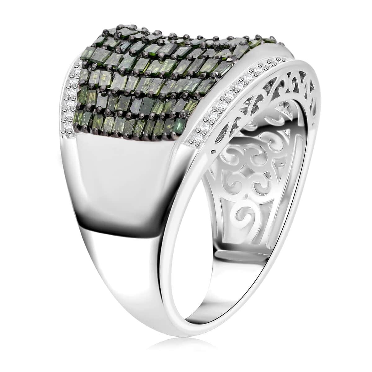 Green and White Diamond 2.00 ctw Aurora Ring in Platinum Over Sterling Silver (Size 6.0) image number 2