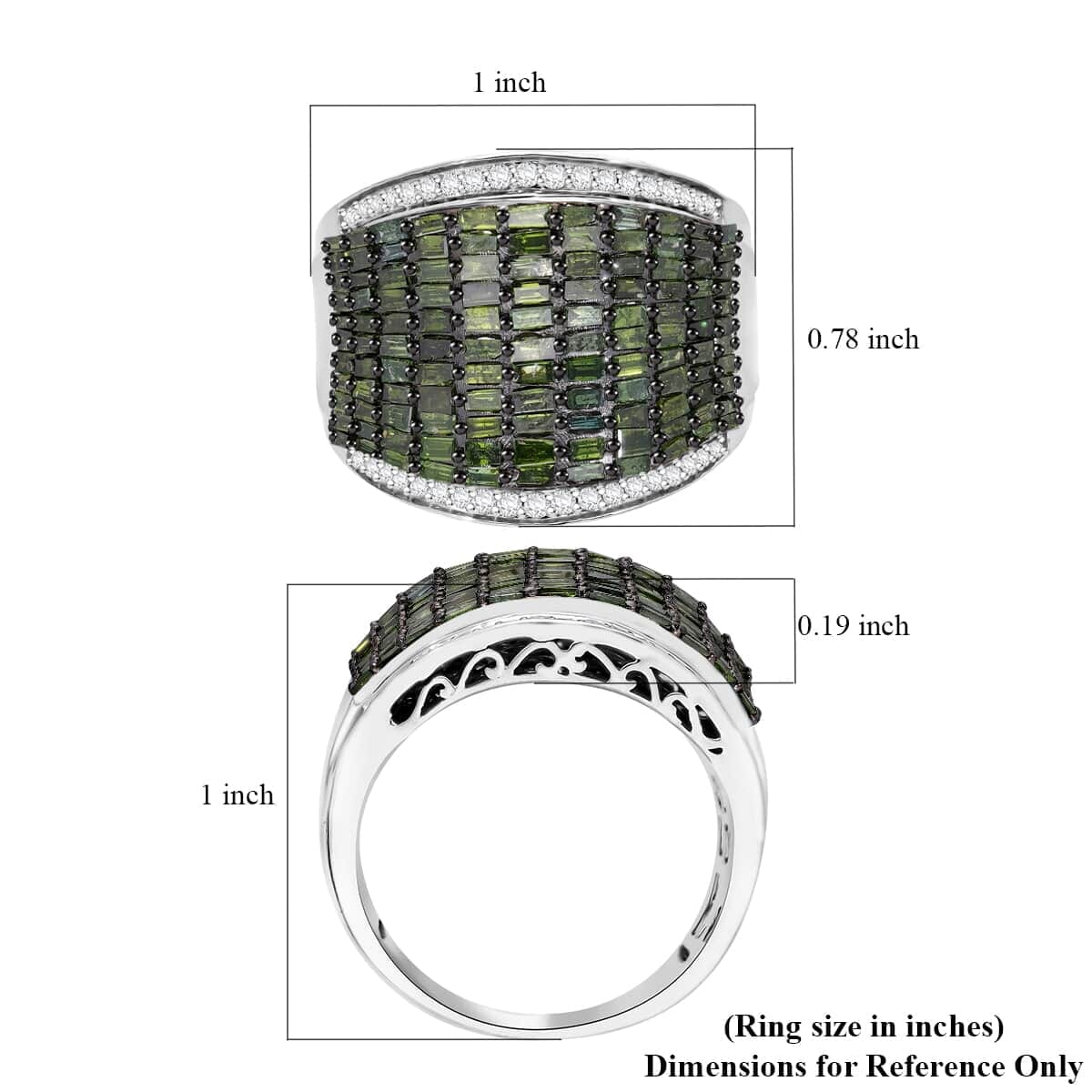 Green and White Diamond 2.00 ctw Aurora Ring in Platinum Over Sterling Silver (Size 6.0) image number 4