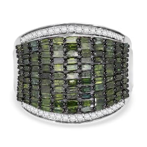 Green and White Diamond 2.00 ctw Aurora Ring in Platinum Over Sterling Silver (Size 8.0)