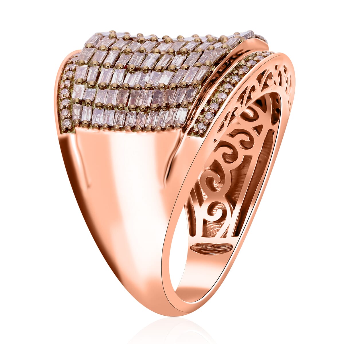 Natural Champagne and White Diamond 2.00 ctw Aurora Ring in Vermeil Rose Gold Over Sterling Silver (Size 7.0) image number 3