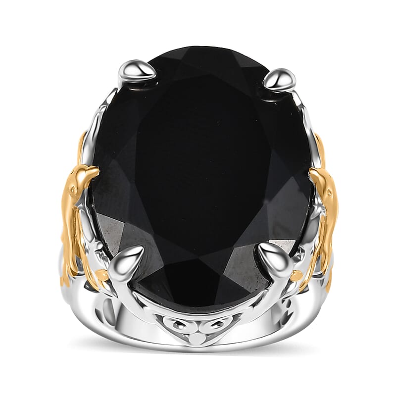 Thai Black Spinel 34.60 ctw Phoenix Ring in 18K Vermeil YG and Rhodium Over Sterling Silver (Size 10.0) 