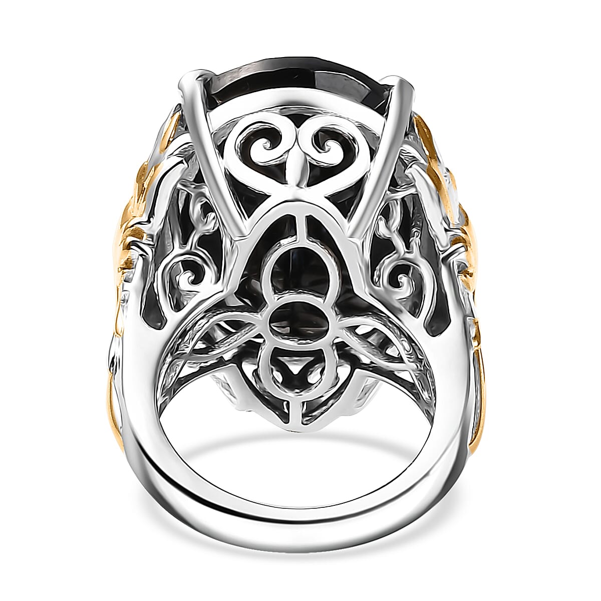 Thai Black Spinel 34.60 ctw Phoenix Ring in 18K Vermeil YG and Rhodium Over Sterling Silver (Size 10.0) 