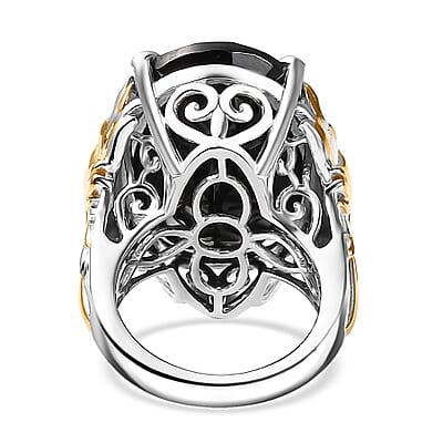 Thai Black Spinel 34.60 ctw Phoenix Ring in 18K Vermeil YG and Rhodium Over Sterling Silver (Size 10.0) 