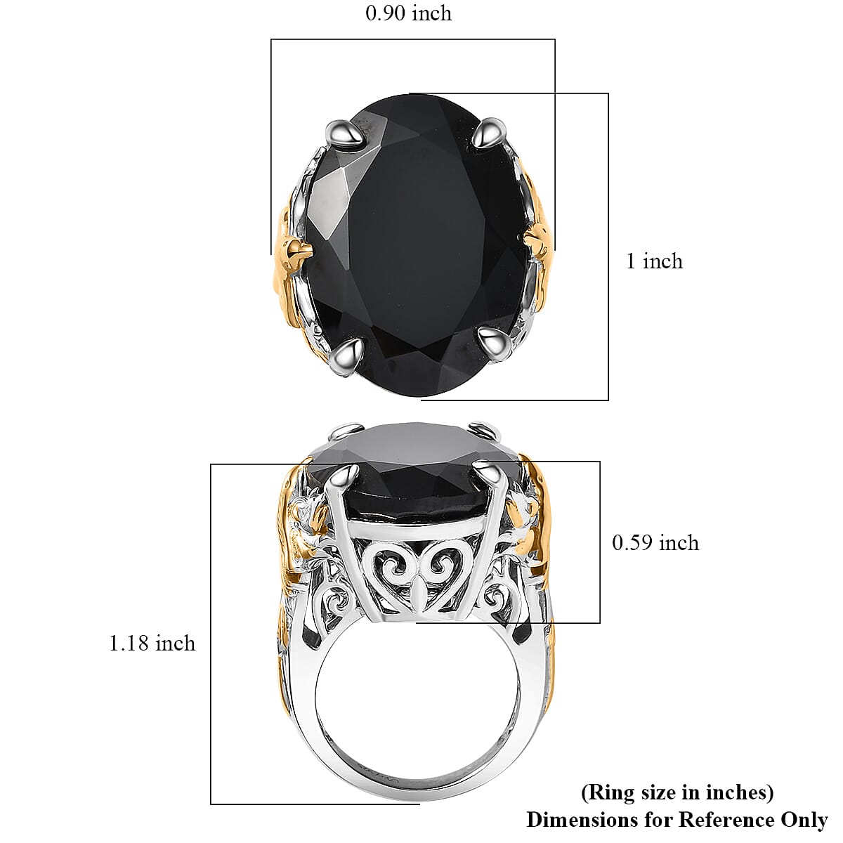 Thai Black Spinel 34.60 ctw Phoenix Ring in 18K Vermeil YG and Rhodium Over Sterling Silver (Size 10.0) 