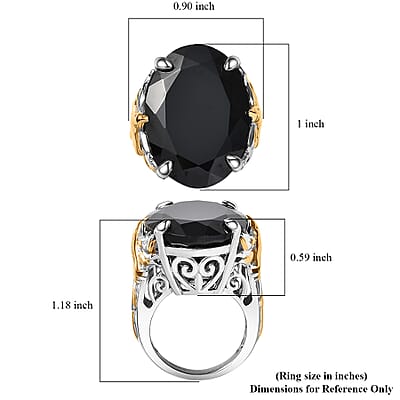 Thai Black Spinel 34.60 ctw Phoenix Ring in 18K Vermeil YG and Rhodium Over Sterling Silver (Size 10.0) 