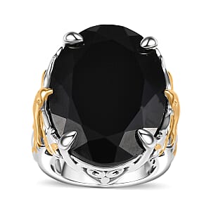 Thai Black Spinel 34.60 ctw Phoenix Ring in 18K Vermeil YG and Rhodium Over Sterling Silver (Size 7.0) 