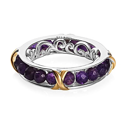 Karis African Amethyst 4.80 ctw XOXO Band Ring in 18K YG Plated and Platinum Bond (Size 10.0)