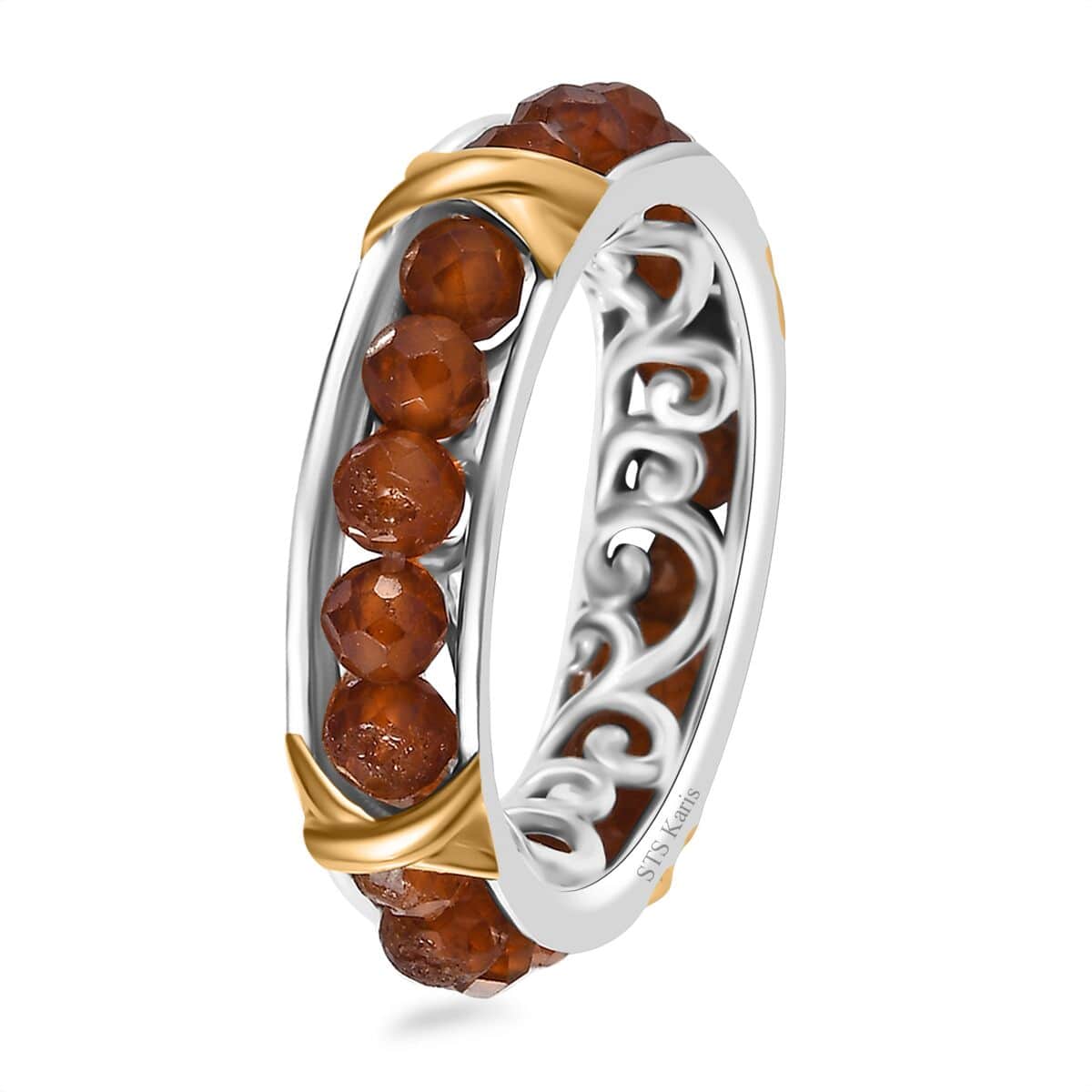 Karis Ratnapura Hessonite Garnet 4.50 ctw XOXO Band Ring in 18K YG Plated and Platinum Bond (Size 11.0) image number 3