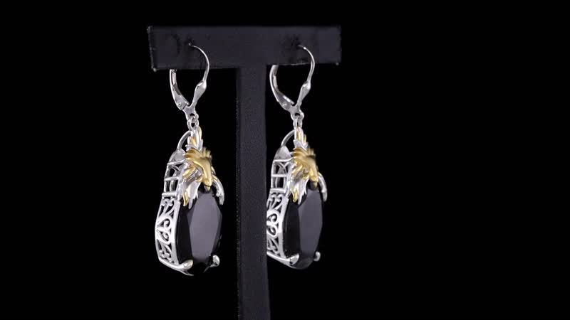 Epic Deal Thai Black Spinel Phoenix Earrings in 18K Vermeil YG and Rhodium Over Sterling Silver 35.20 ctw