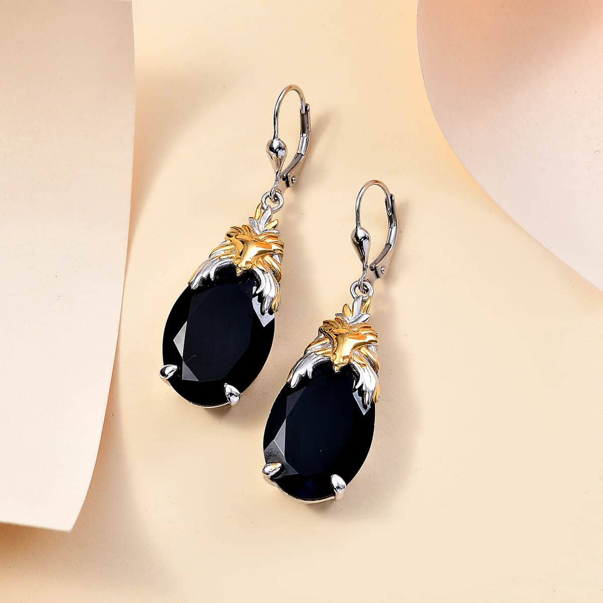 Epic Deal Thai Black Spinel Phoenix Earrings in 18K Vermeil YG and Rhodium Over Sterling Silver 35.20 ctw image number 1