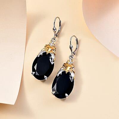 Thai Black Spinel 35.20 ctw Phoenix Earrings in 18K Vermeil YG and Rhodium Over Sterling Silver