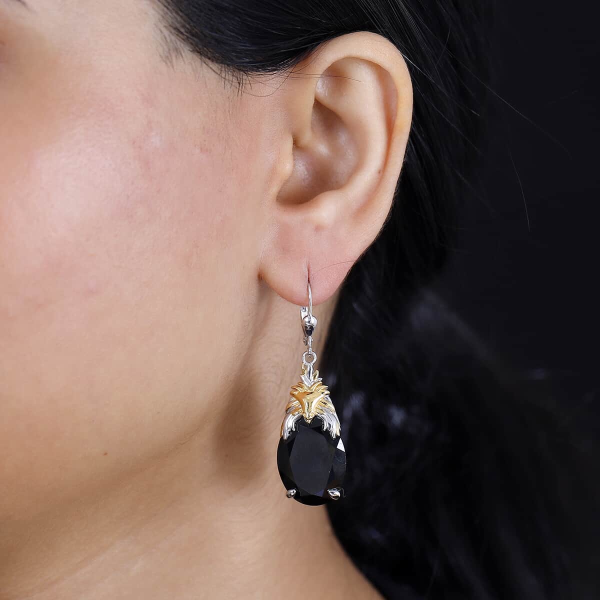 Epic Deal Thai Black Spinel Phoenix Earrings in 18K Vermeil YG and Rhodium Over Sterling Silver 35.20 ctw image number 2