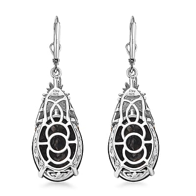Thai Black Spinel 35.20 ctw Phoenix Earrings in 18K Vermeil YG and Rhodium Over Sterling Silver