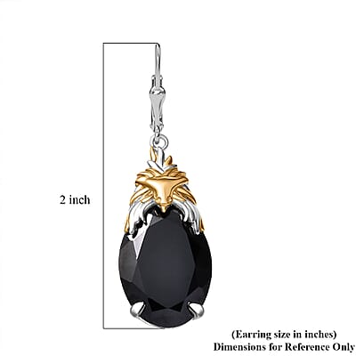 Thai Black Spinel 35.20 ctw Phoenix Earrings in 18K Vermeil YG and Rhodium Over Sterling Silver