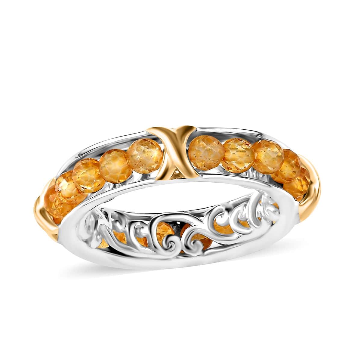 Karis Brazilian Citrine 4.25 ctw XOXO Band Ring in 18K YG Plated and Platinum Bond (Size 6.0) image number 0