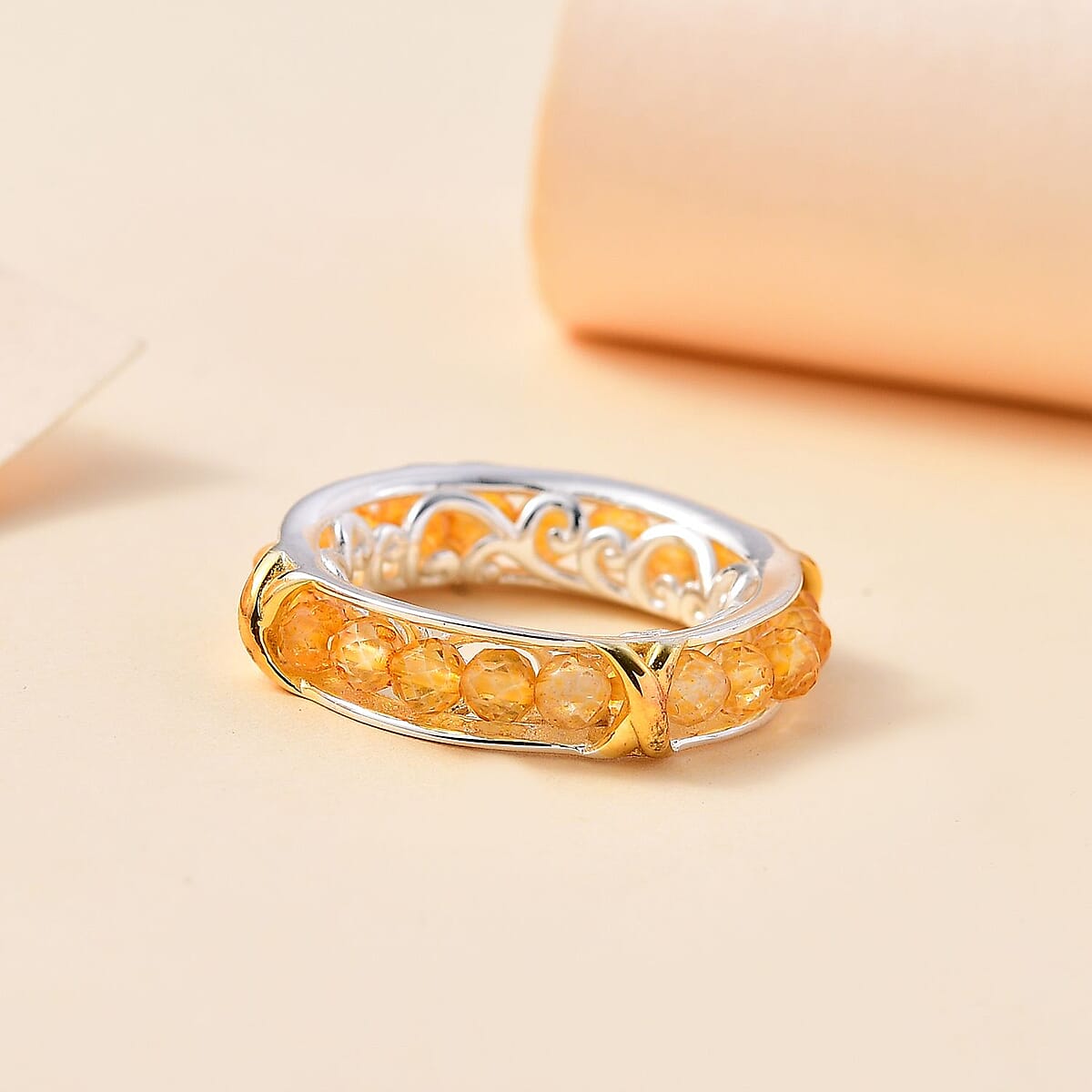 Karis Brazilian Citrine 4.25 ctw XOXO Band Ring in 18K YG Plated and Platinum Bond (Size 7.0) image number 1