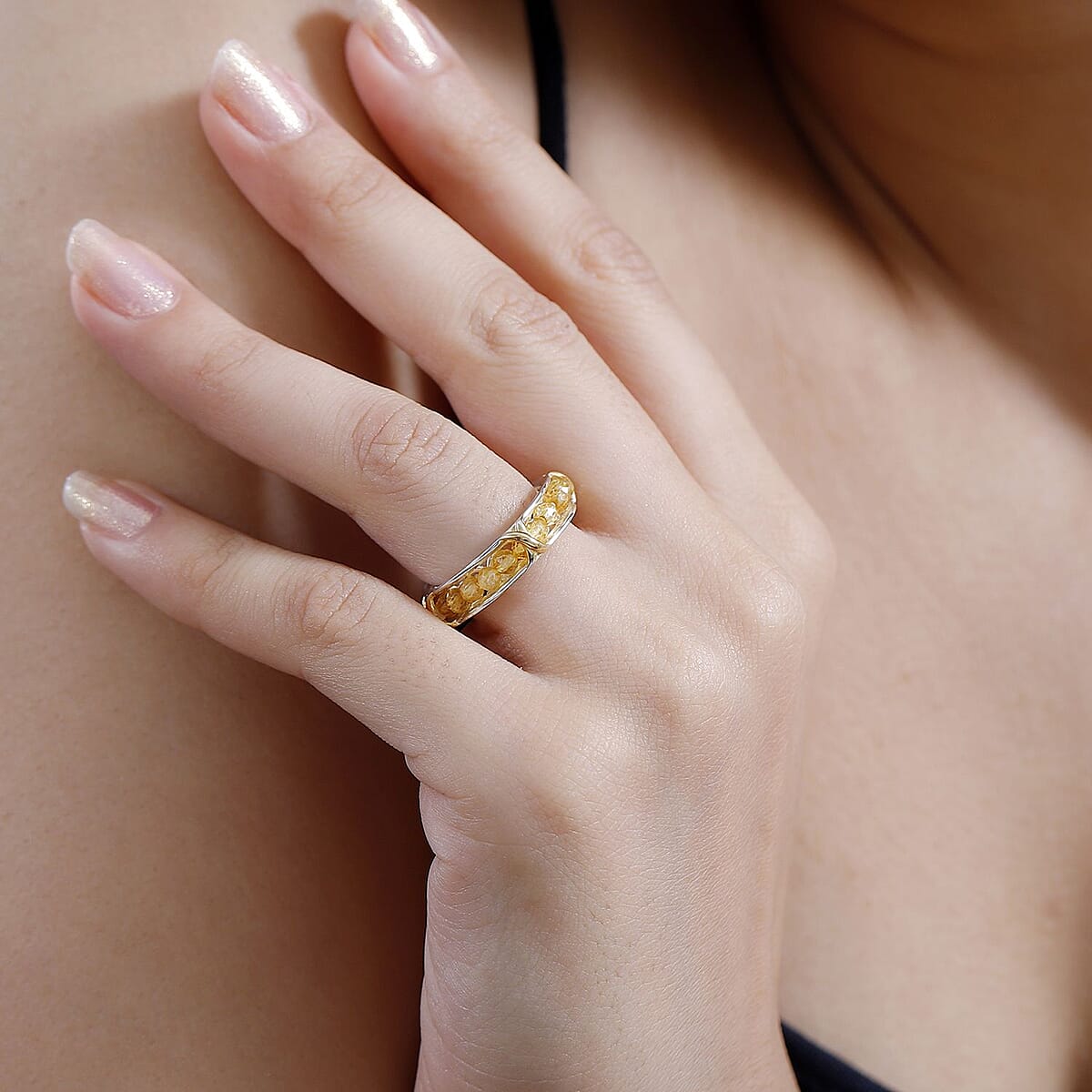 Karis Brazilian Citrine 4.25 ctw XOXO Band Ring in 18K YG Plated and Platinum Bond (Size 7.0) image number 2