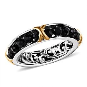 Karis Thai Black Spinel 5.90 ctw XOXO Band Ring in 18K YG Plated and Platinum Bond (Size 6.0)