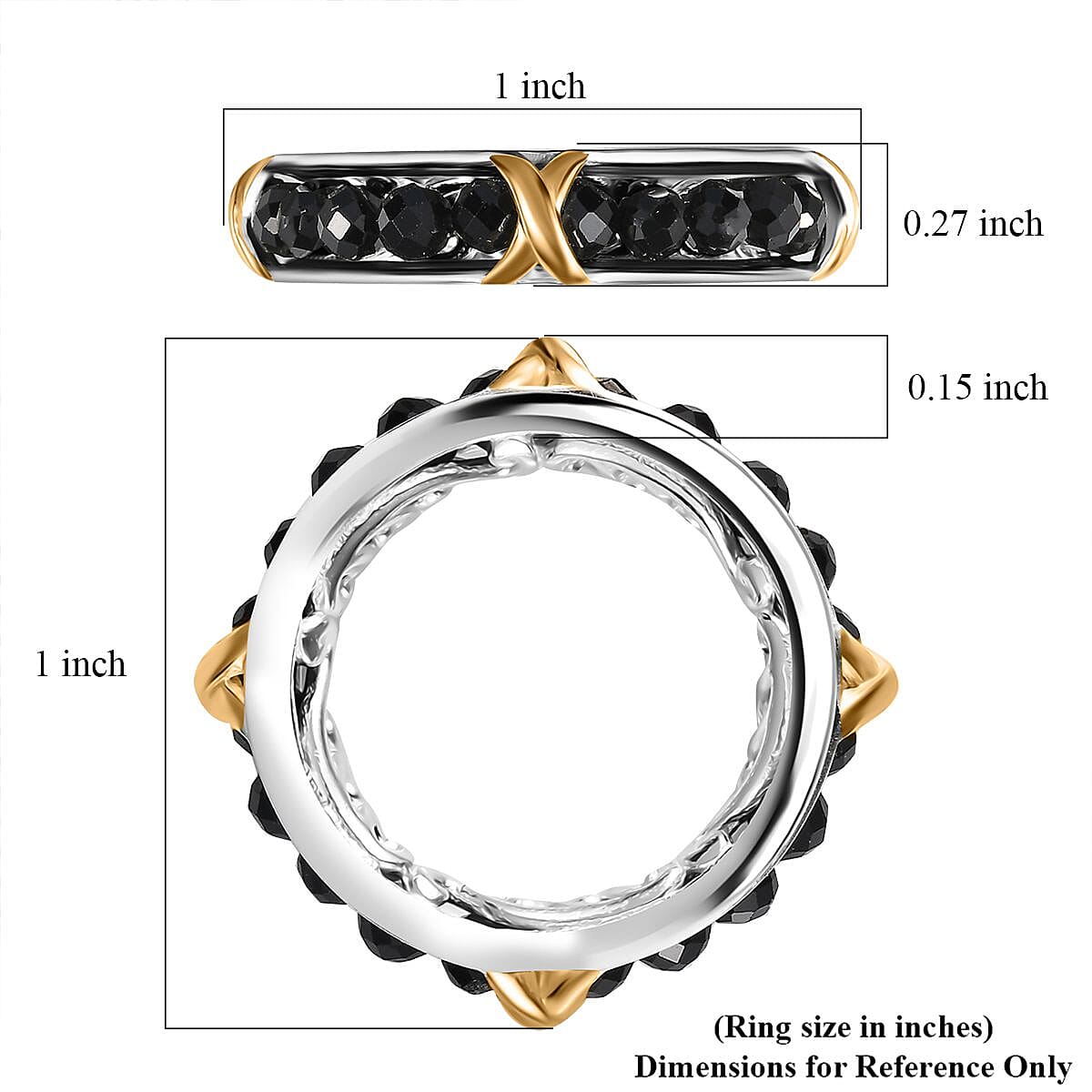 Karis Thai Black Spinel 5.90 ctw XOXO Band Ring in 18K YG Plated and Platinum Bond (Size 7.0) image number 5