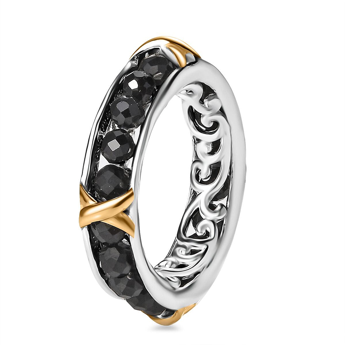 Karis Thai Black Spinel 5.90 ctw XOXO Band Ring in 18K YG Plated and Platinum Bond (Size 9.0) image number 3