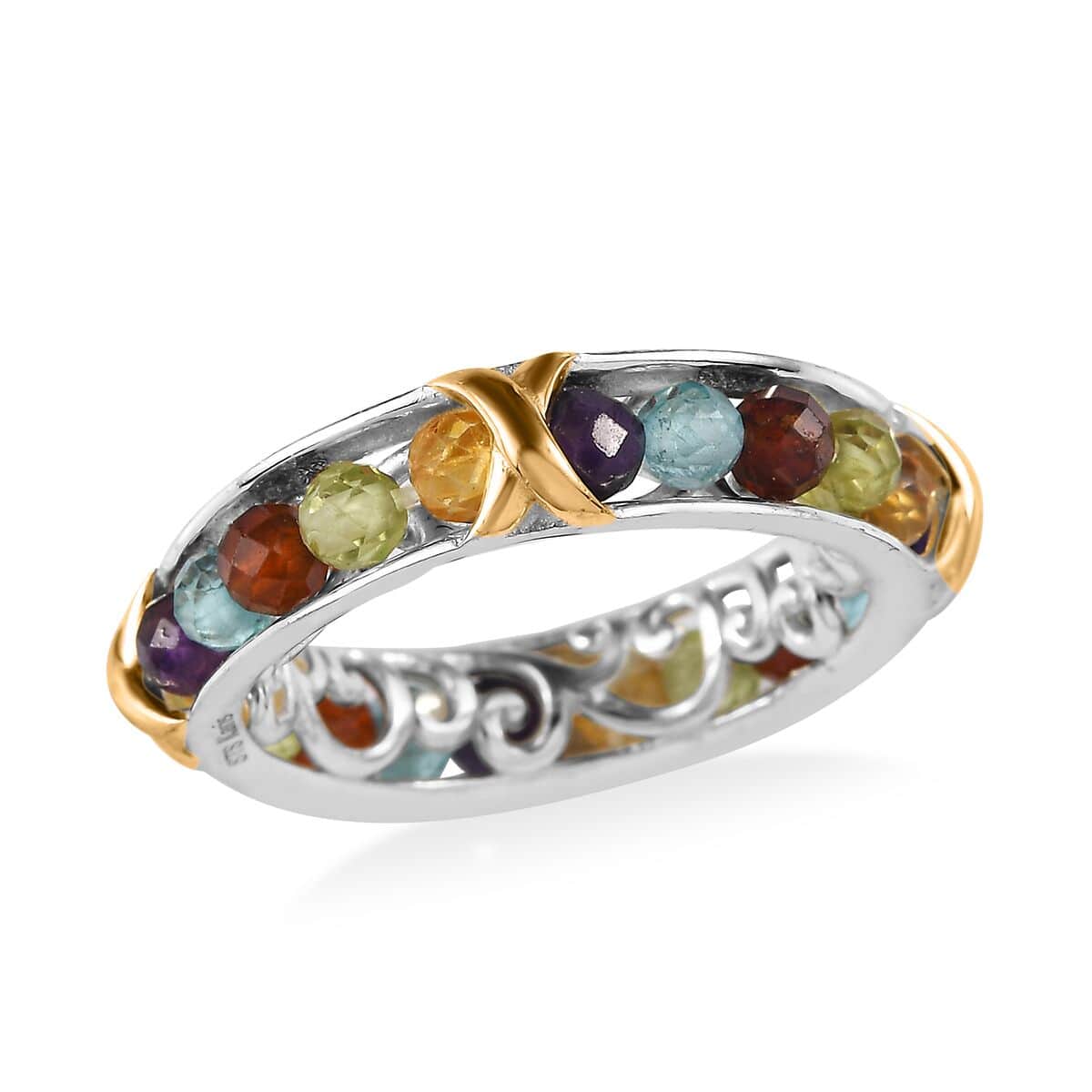 Karis Multi Gemstone 5.00 ctw XOXO Band Ring in 18K YG Plated and Platinum Bond (Size 7.0) image number 0