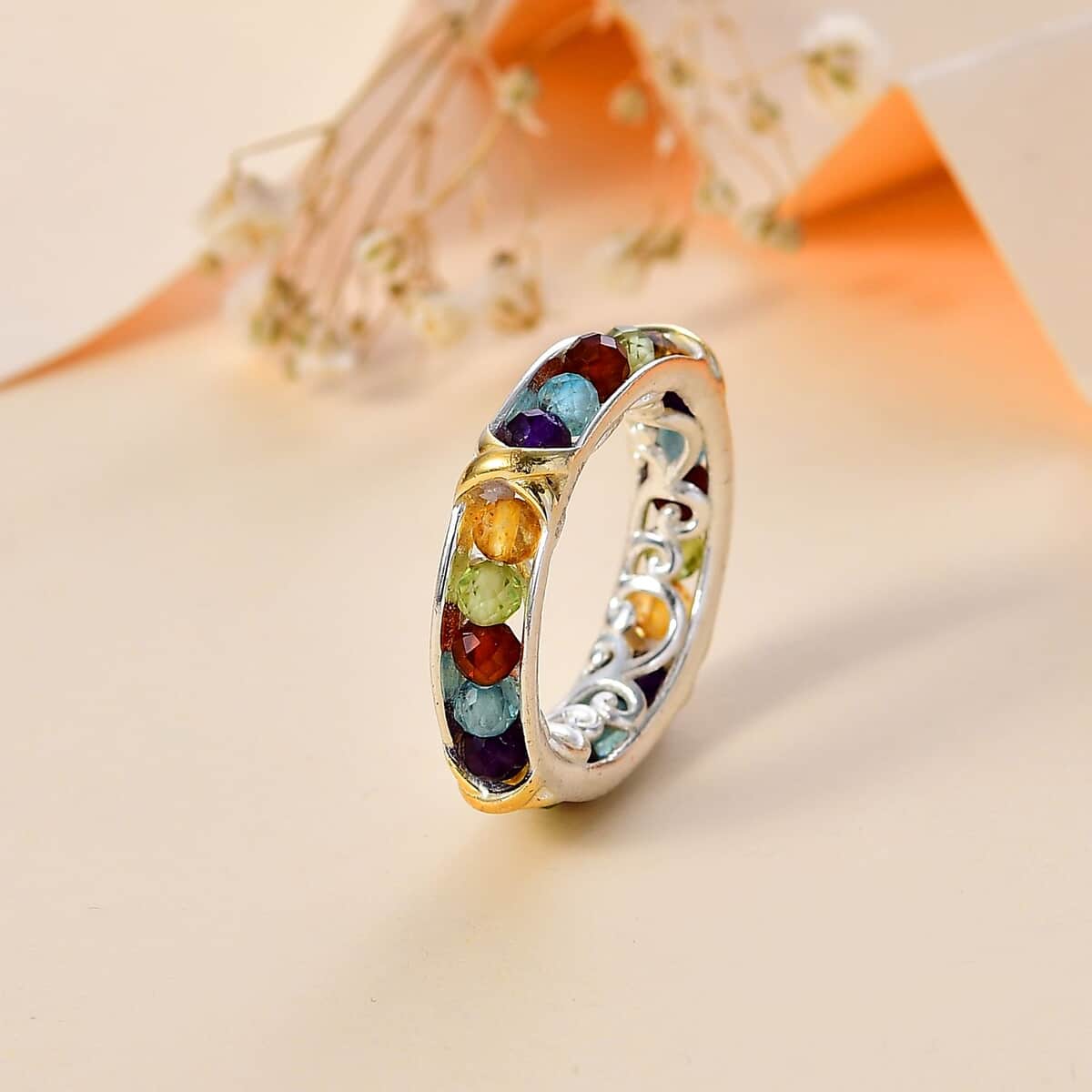 Karis Multi Gemstone 5.00 ctw XOXO Band Ring in 18K YG Plated and Platinum Bond (Size 7.0) image number 1