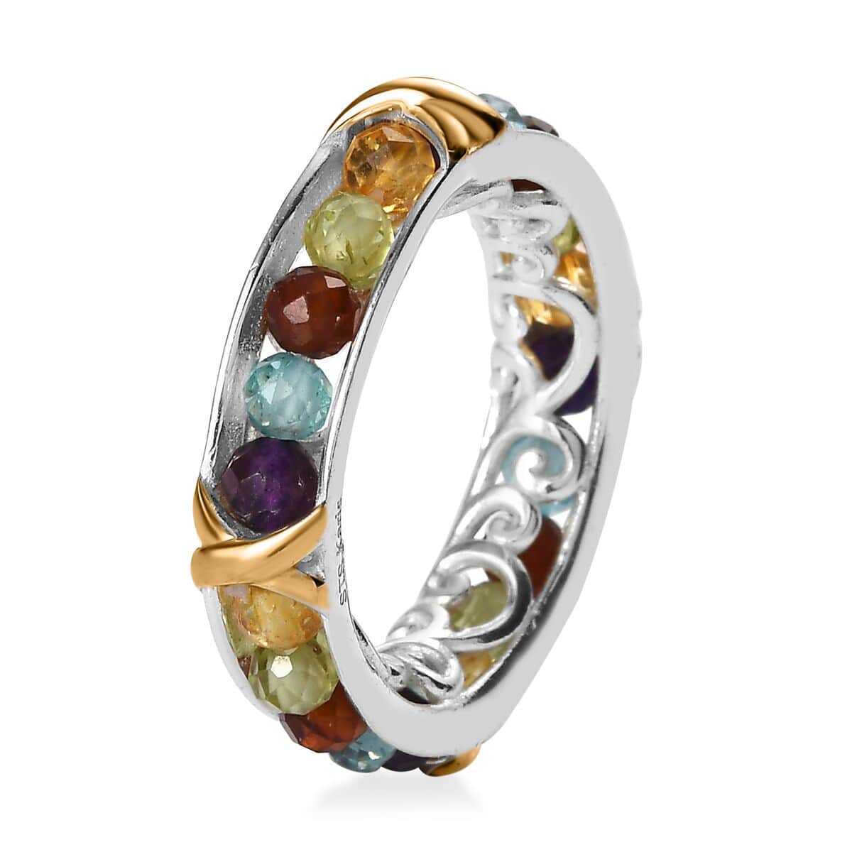 Karis Multi Gemstone 5.00 ctw XOXO Band Ring in 18K YG Plated and Platinum Bond (Size 7.0) image number 3