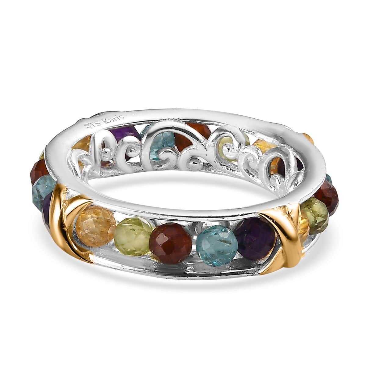 Karis Multi Gemstone 5.00 ctw XOXO Band Ring in 18K YG Plated and Platinum Bond (Size 7.0) image number 4