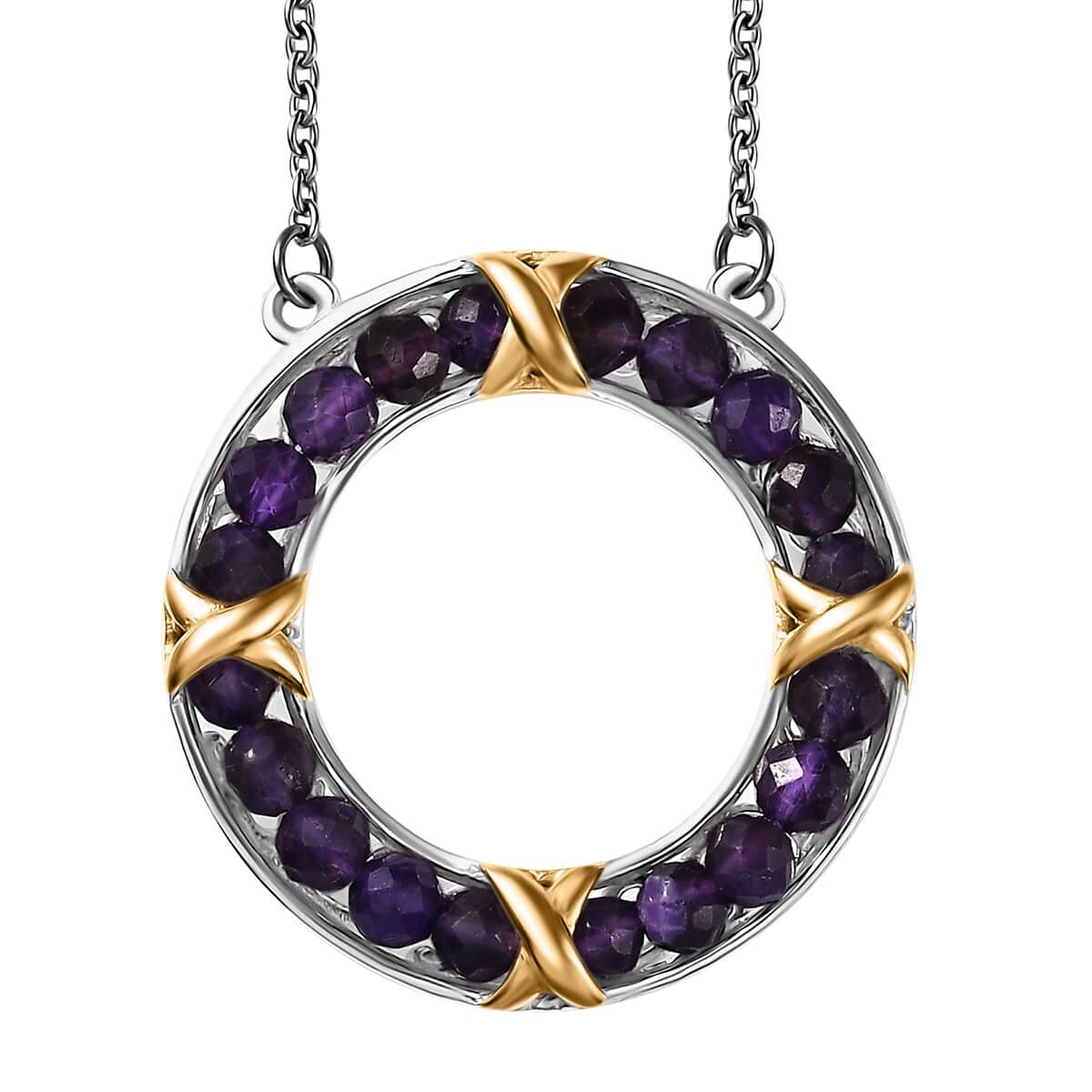 Karis African Amethyst 6.25 ctw XOXO Circle Necklace in 18K YG Plated, Platinum Bond and Stainless Steel 18 Inches image number 0