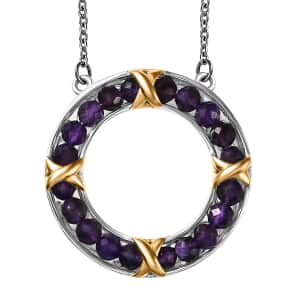 Karis African Amethyst 6.25 ctw XOXO Circle Necklace in 18K YG Plated, Platinum Bond and Stainless Steel 18 Inches