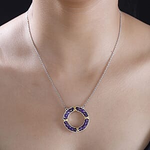 Karis African Amethyst 6.25 ctw XOXO Circle Necklace in 18K YG Plated, Platinum Bond and Stainless Steel 18 Inches