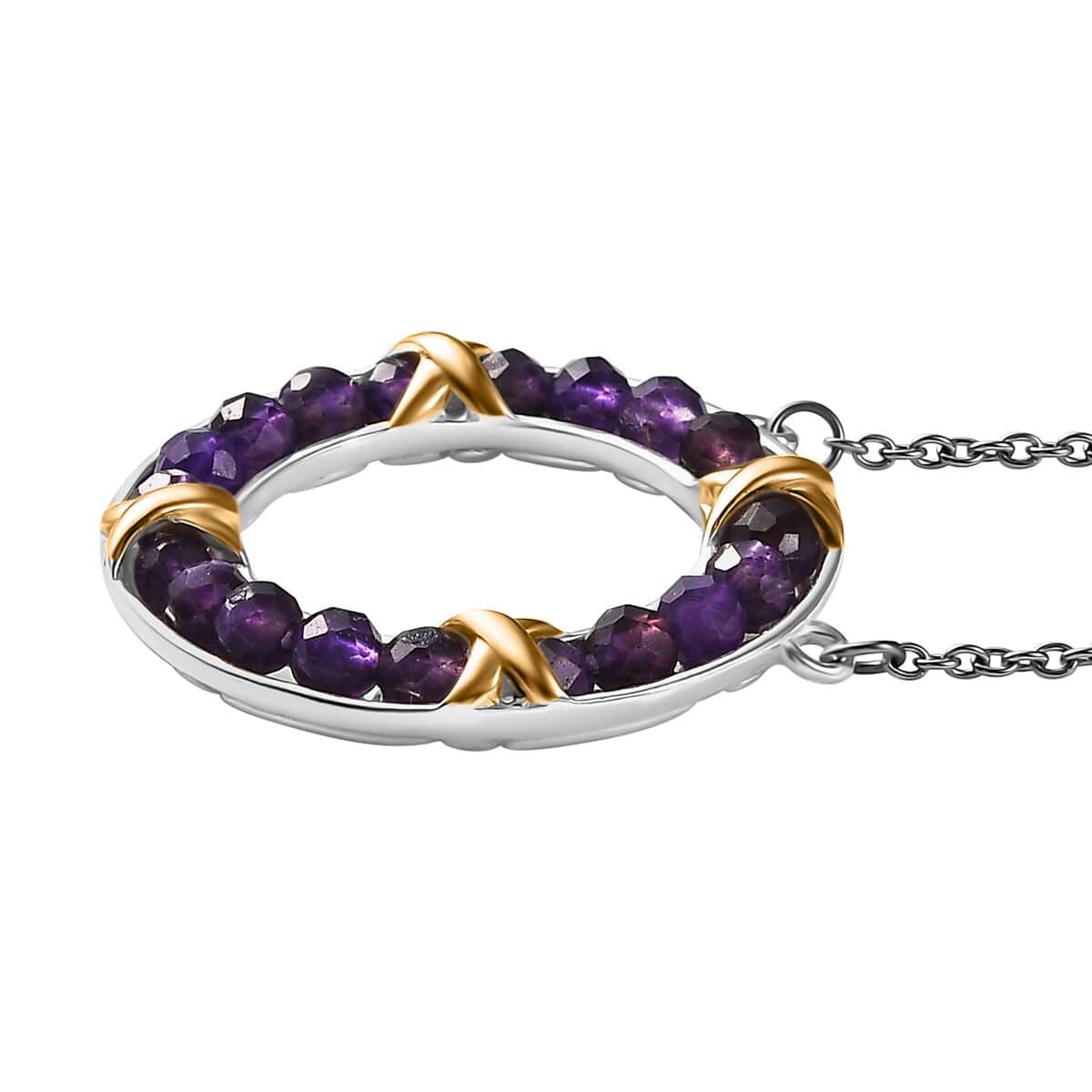 Karis African Amethyst 6.25 ctw XOXO Circle Necklace in 18K YG Plated, Platinum Bond and Stainless Steel 18 Inches image number 3