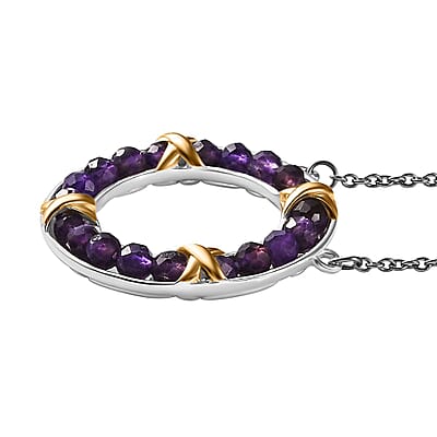 Karis African Amethyst 6.25 ctw XOXO Circle Necklace in 18K YG Plated, Platinum Bond and Stainless Steel 18 Inches