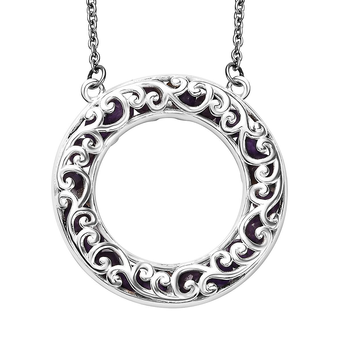 Karis African Amethyst 6.25 ctw XOXO Circle Necklace in 18K YG Plated, Platinum Bond and Stainless Steel 18 Inches
