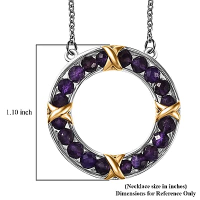 Karis African Amethyst 6.25 ctw XOXO Circle Necklace in 18K YG Plated, Platinum Bond and Stainless Steel 18 Inches