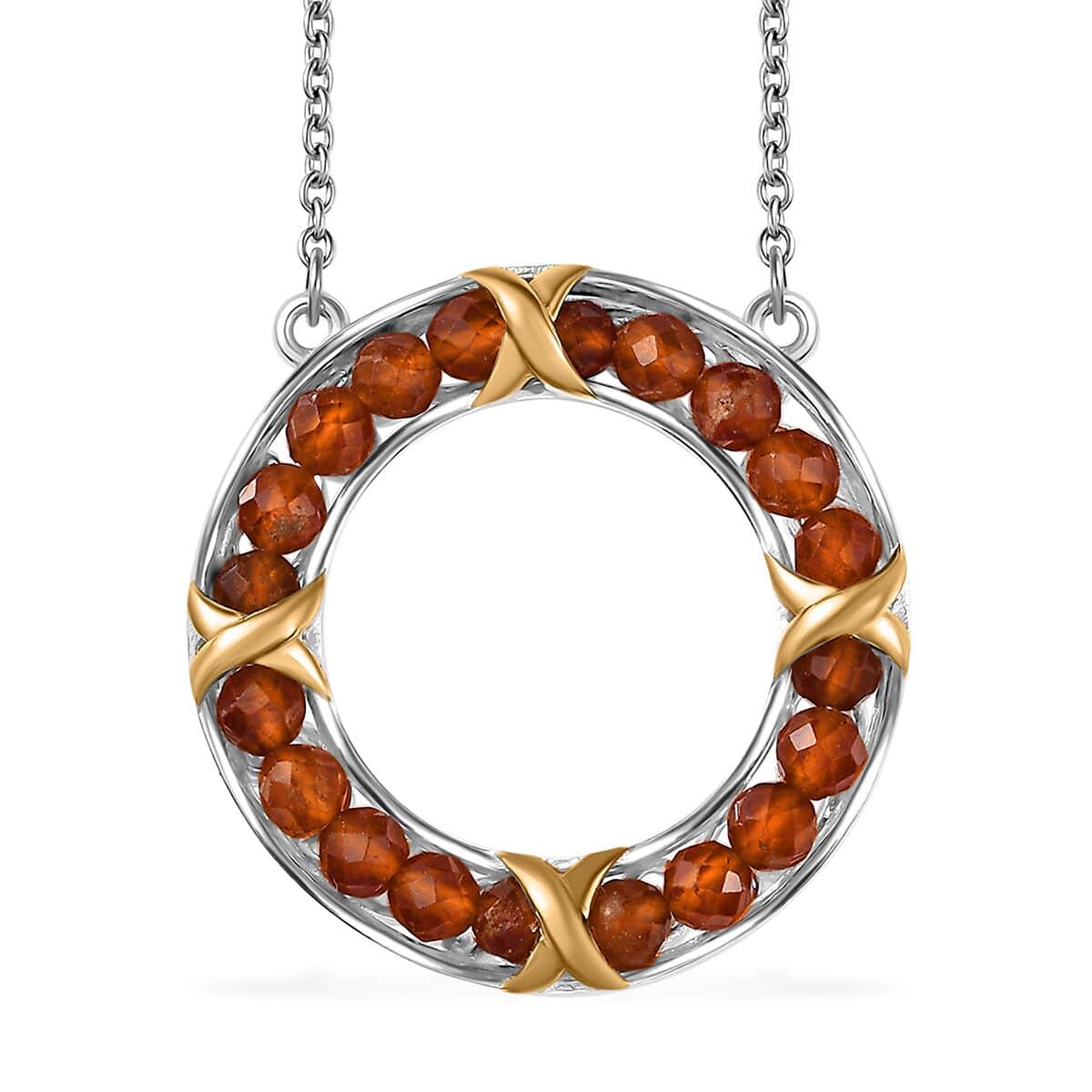 Karis Hessonite Garnet 7.75 ctw XOXO Circle Necklace in 18K YG Plated, Platinum Bond and Stainless Steel 18 Inches image number 0