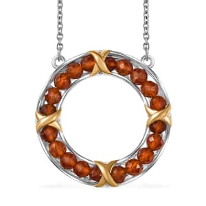 Karis Hessonite Garnet 7.75 ctw XOXO Circle Necklace in 18K YG Plated, Platinum Bond and Stainless Steel 18 Inches