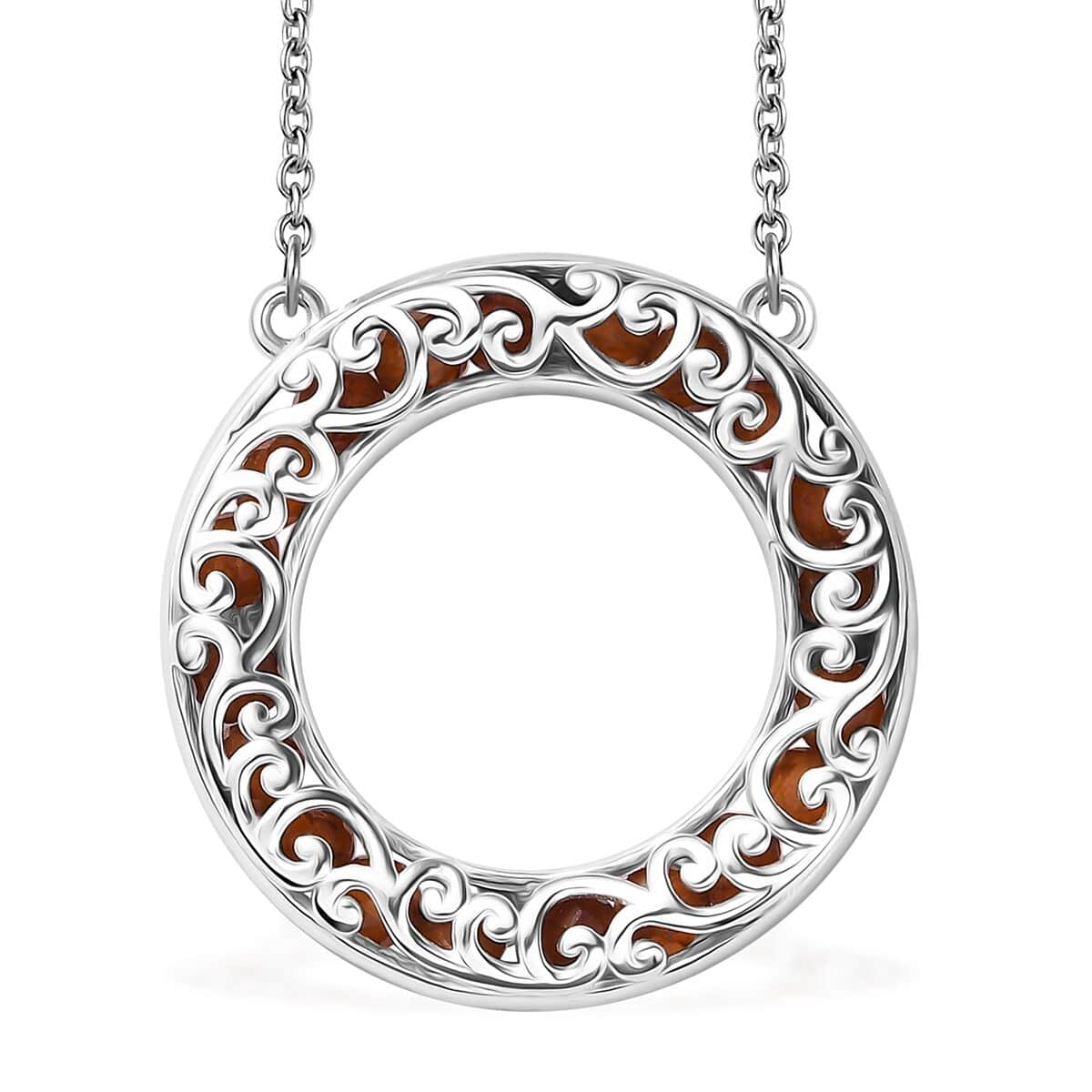 Karis Hessonite Garnet 7.75 ctw XOXO Circle Necklace in 18K YG Plated, Platinum Bond and Stainless Steel 18 Inches image number 4