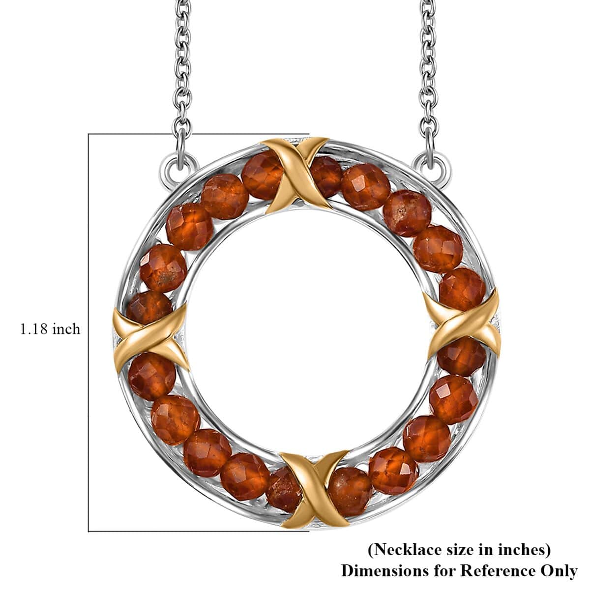 Karis Hessonite Garnet 7.75 ctw XOXO Circle Necklace in 18K YG Plated, Platinum Bond and Stainless Steel 18 Inches image number 6