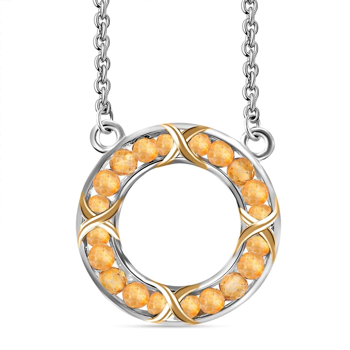 Karis Brazilian Citrine 6.65 ctw XOXO Circle Necklace in 18K YG Plated, Platinum Bond and Stainless Steel 18 Inches image number 0