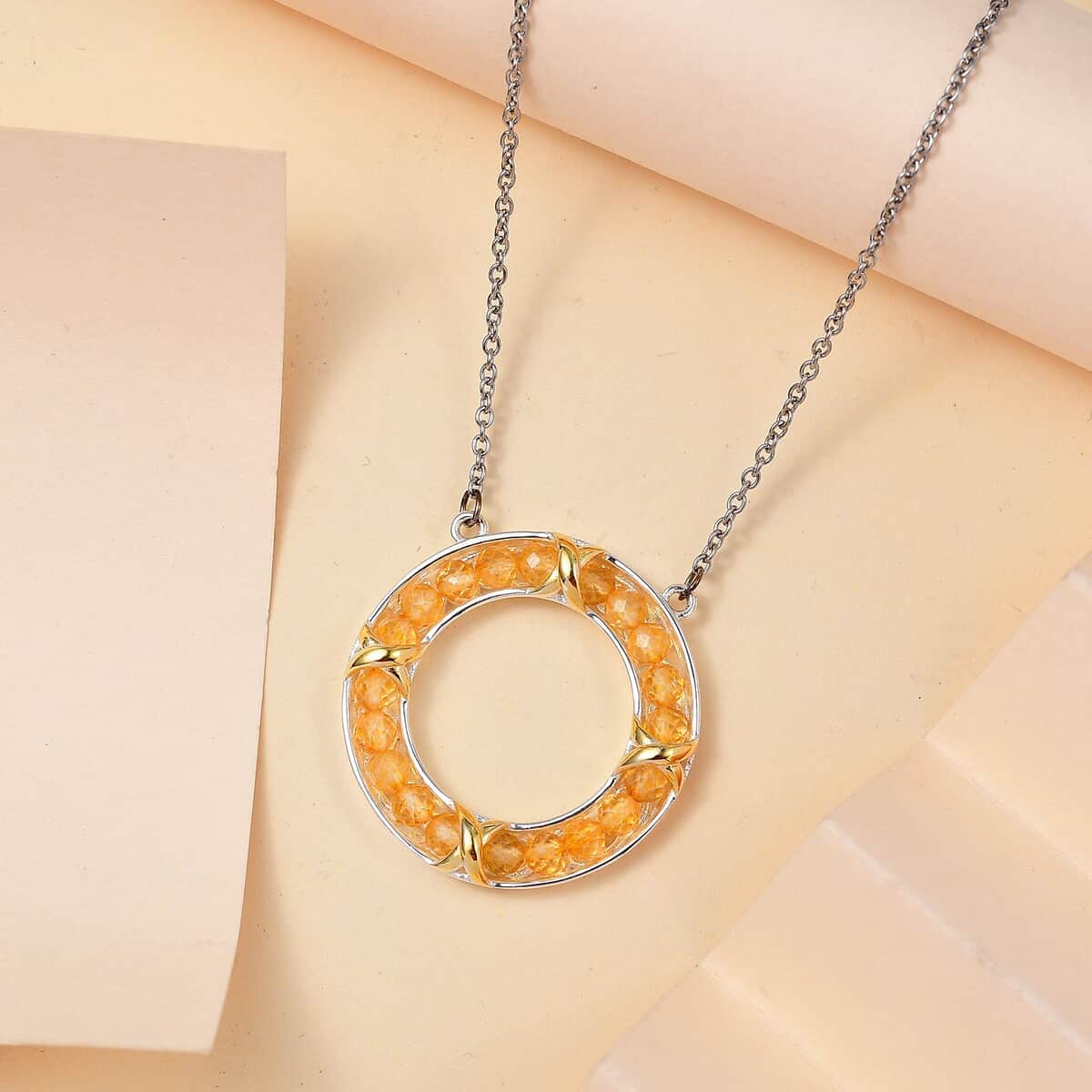 Karis Brazilian Citrine 6.65 ctw XOXO Circle Necklace in 18K YG Plated, Platinum Bond and Stainless Steel 18 Inches image number 1