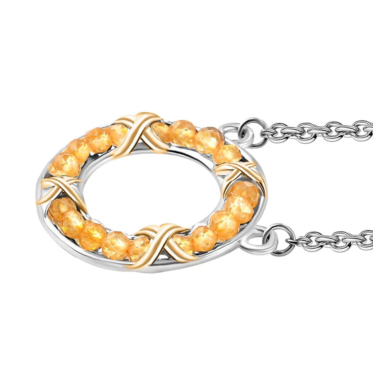 Karis Brazilian Citrine 6.65 ctw XOXO Circle Necklace in 18K YG Plated, Platinum Bond and Stainless Steel 18 Inches image number 3